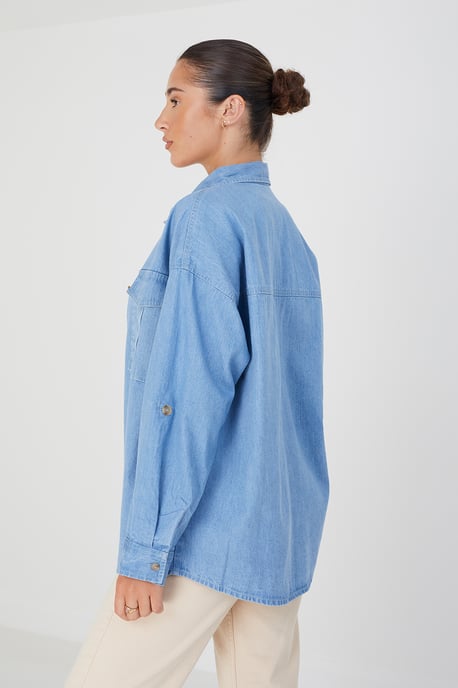 Blue 'Sarah' Long Sleeve Chambray Shirt