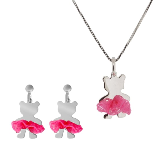 Orphelia 'Bear Bow' Child's 925 Sterling Silver Set: Chain-Pendant + Earrings - Silver SET-7132 - Image 1