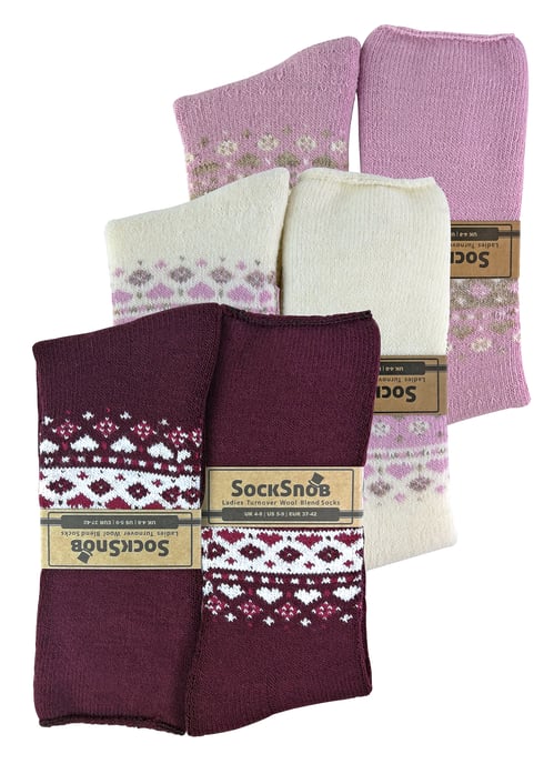 Lote de 3 calcetines de lana con diseño nórdico - Fucsia / Rosa / Crema - Image 2