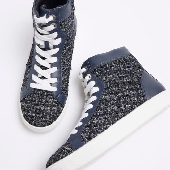 River Island Womens Trainers Navy Boucle High Top