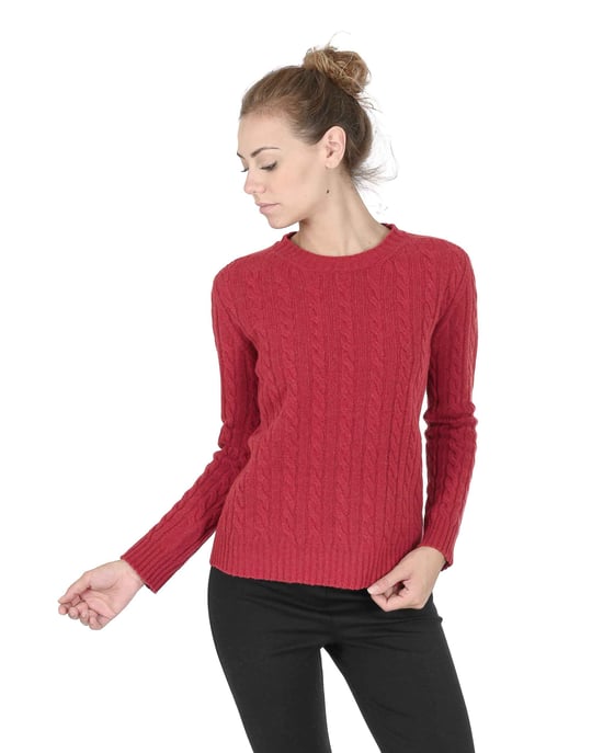Crown Of Edinburgh Cashmere Womens Round Neck Sweater Coe 0033 Red