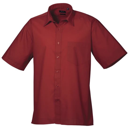 Premier Mens Short Sleeve Formal Poplin Plain Work Shirt (Burgundy) - Image 1