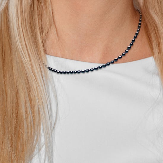 DIADEMA - Necklace - Real Freshwater Pearls - White - Black- White Gold