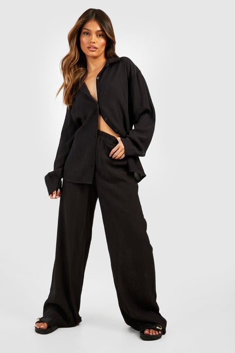 Crinkle Relaxed Fit Wide Leg Trousers - Image 1