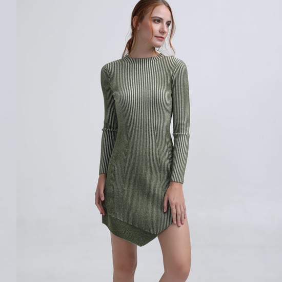 Asymmetrical short dress in ribbed knit - Image 3