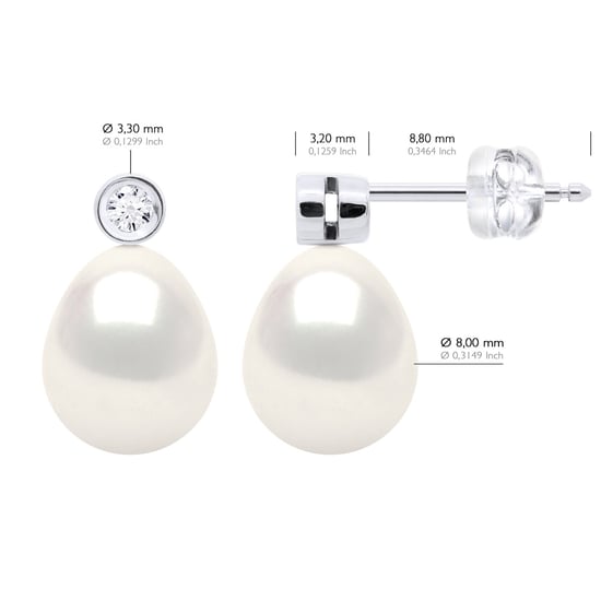 Earrings Prestige -Diamonds 0,02 Cts - Quality HSI - White Gold - Real Cultured Freshwater Pearls Pear 8-9 mm - Image 2