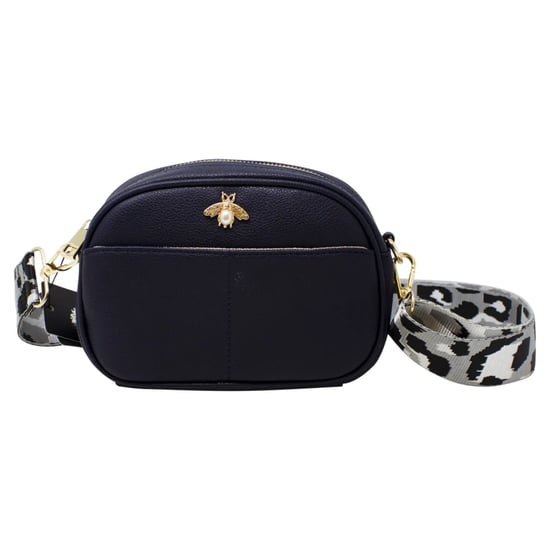 Black Bee Embellished Rounded Crossbody Bag