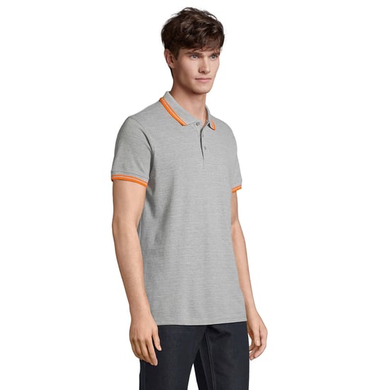 SOLS Mens Pasadena Melange Polo Shirt (Grey Melange/Orange) - Image 3