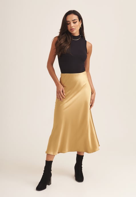 Satin Bias Cut Midi Skirt