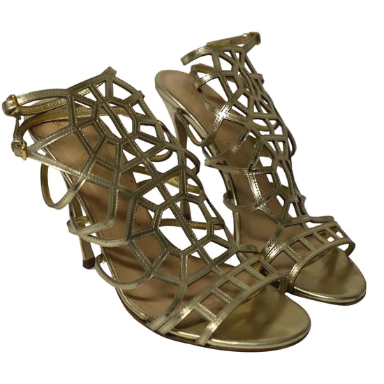 Sergio Rossi Puzzle Caged Sandals in Gold Leather - Image 2