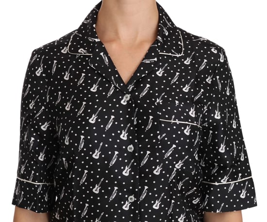 Camisa de seda negra con estampado de guitarra y trompeta para mujer de Dolce & Gabbana - Image 4
