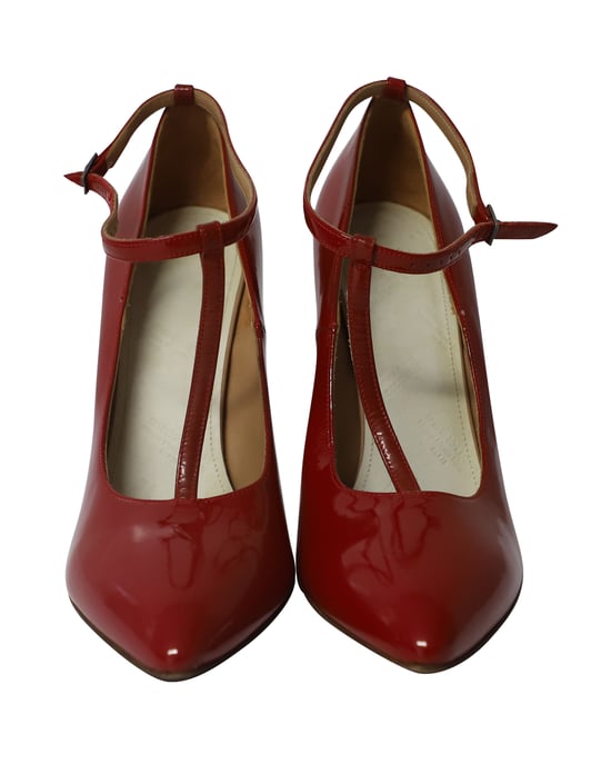 Maison Martin Margiela Point-Toe with T-Strap in Red Patent Leather - Image 2