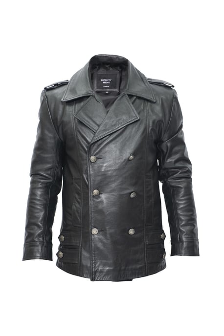 Mens Cowhide Leather Peacoat-Leiden