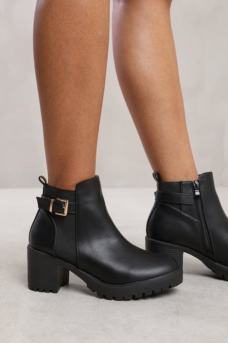 Wheres That From Womens 'Maylah' Mid Block Heel With Buckle Detail Stretch Ankle Boots