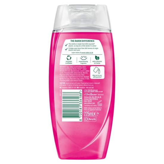 Radox Feel Radiant Shower Gel with Strawberry and Raspberry Fragrance 225ml, 6pk