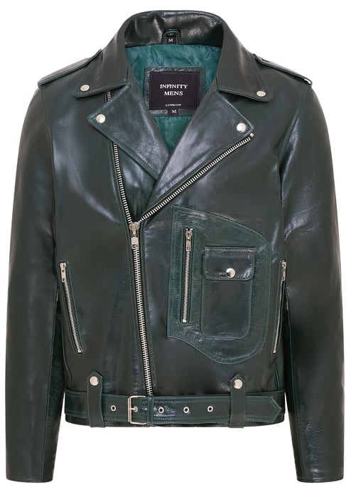 Mens Cow-Hide Leather Green Biker Brando Jacket - Pargas