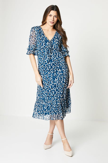 V Neck Midi Tea Dress