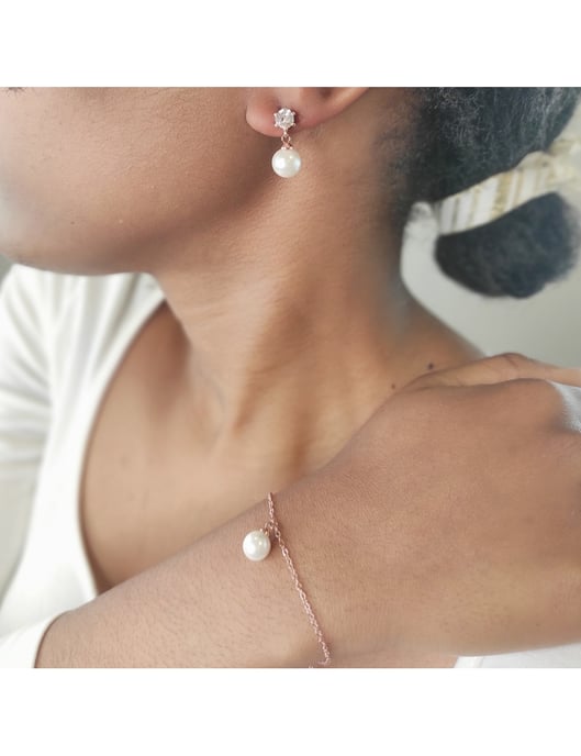 Conjunto de perlas de cristal Pauline - Oro rosa y cristal - Image 2