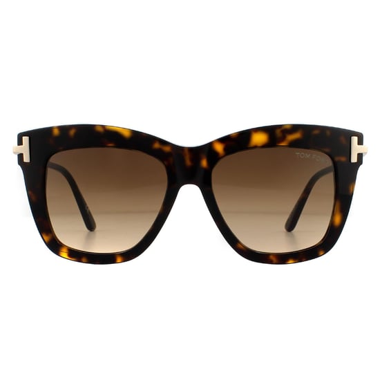 Gafas de sol cuadradas para mujer Tom Ford en marrón habana oscuro con degradado - Image 1