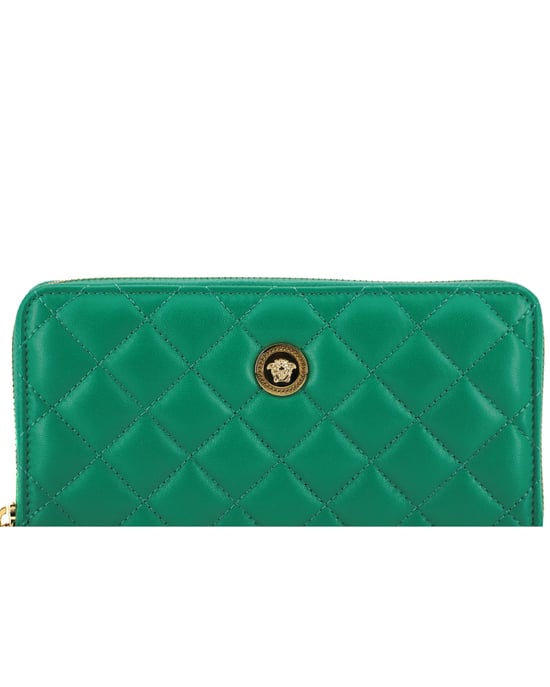 Authentic Versace Long Zip Around Wallet in Quilted Nappa Leather