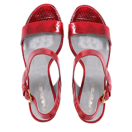 Sergio Rossi Ankle Strap Printed Sandals in Red Patent Leather - Image 5