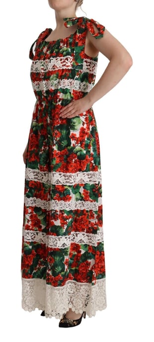 Vestido Largo Maxi de Encaje con Estampado de Geranios Multicolor para Mujer de Dolce & Gabbana - Image 2