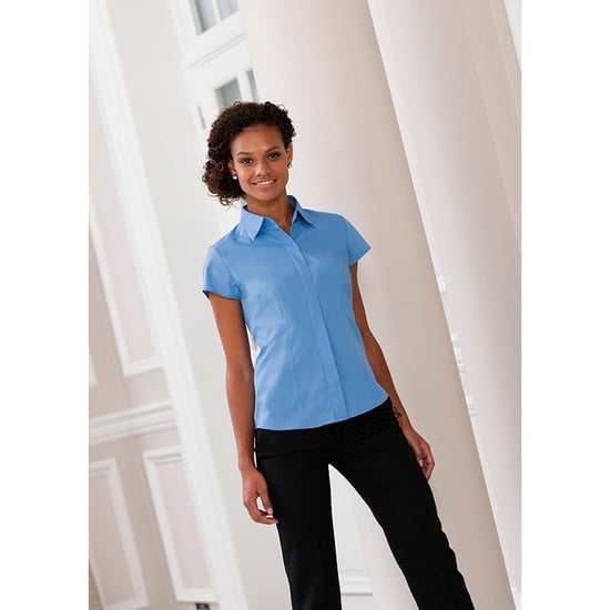 Russell Collection Ladies Cap Sleeve Polycotton Easy Care Fitted Poplin Shirt (Corporate Blue) - Image 2