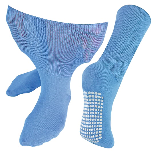 Calcetines Extra Anchos para Edema con Puños Antideslizantes | Dr.Socks | Hombre y Mujer | Calcetines de Bambú con Puños para Piernas, Tobillos y Pies Hinchados - Azul - Image 1
