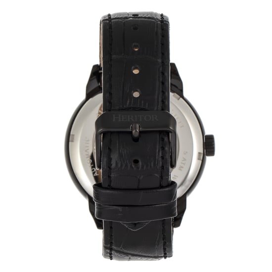 Heritor Automatic Sanford Semi-Skeleton Leather-Band Watch