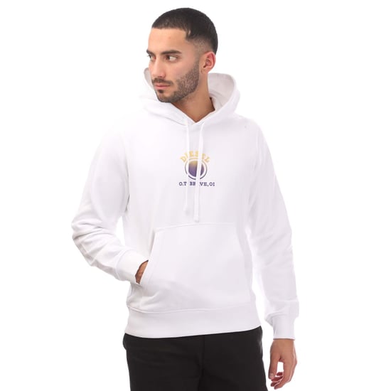 Sudadera con capucha blanca con logo pequeño morado descolorido de Diesel - Image 1