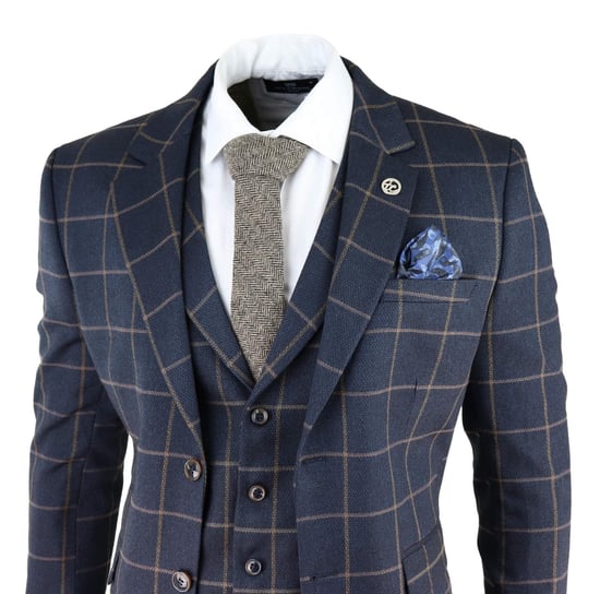 Traje de tweed de tres piezas a cuadros azul marino para hombre, Peaky Blinders, estilo Gatsby de los años 20, corte entallado - Image 3