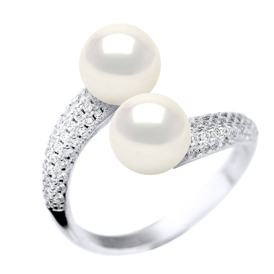 Ring You & Me Jewelry - 2 Real Cultured Freshwater Pearls Round 8-9 mm
