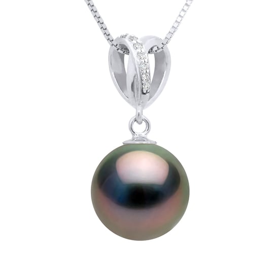 Pendant Double Knot White Gold - Real Cultured Tahiti Pearl Round 10-11 mm