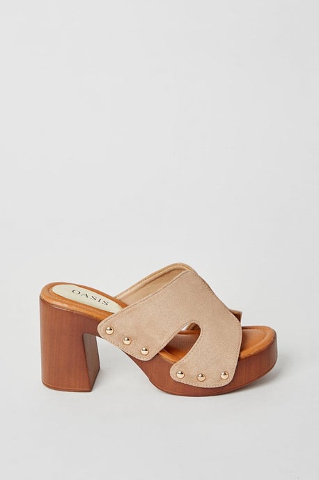 Melanie High Heel Wood Effect Clog Mule Sandals
