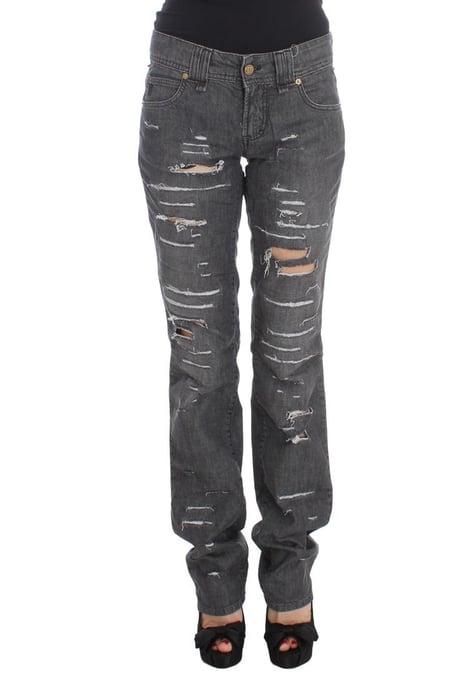 Jeans rectos desgastados de algodón gris para mujer John Galliano - Image 1