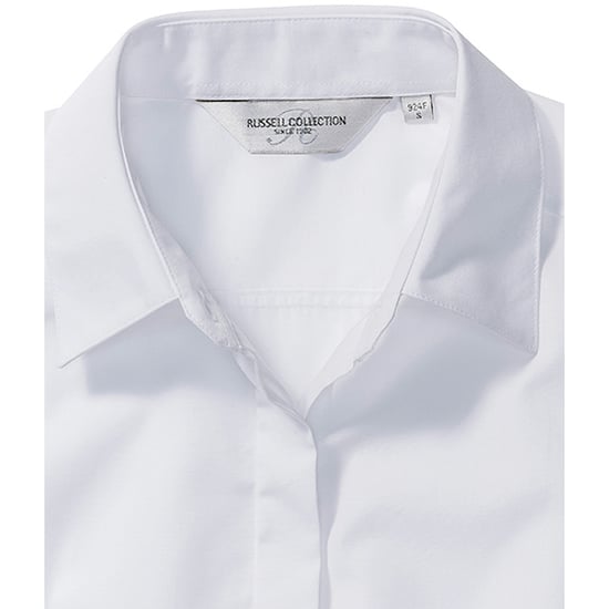 Russell Collection Ladies/Womens Long Sleeve Poly-Cotton Easy Care Fitted Poplin Shirt (White) - Image 2