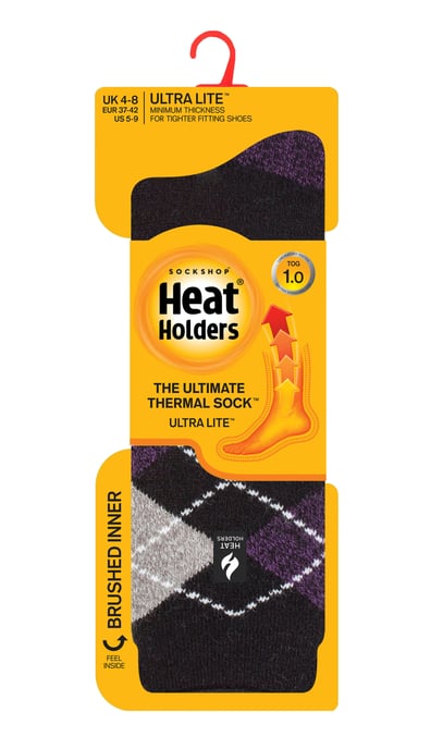 Heat Holders - Calcetines térmicos de mujer Ultra Lite con diseño de hilo interior cepillado - Negro/Morado (Valletta) - Image 2