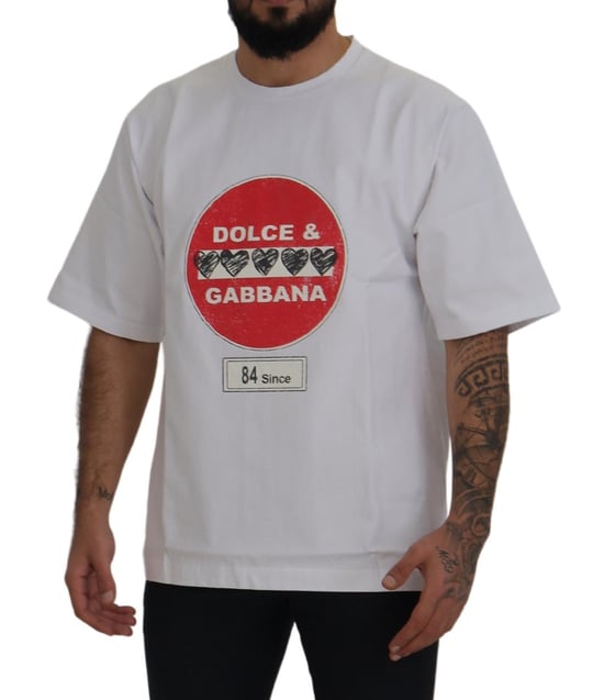 Camiseta de algodón con cuello redondo para hombre Dolce & Gabbana White Amor Heart - Image 5