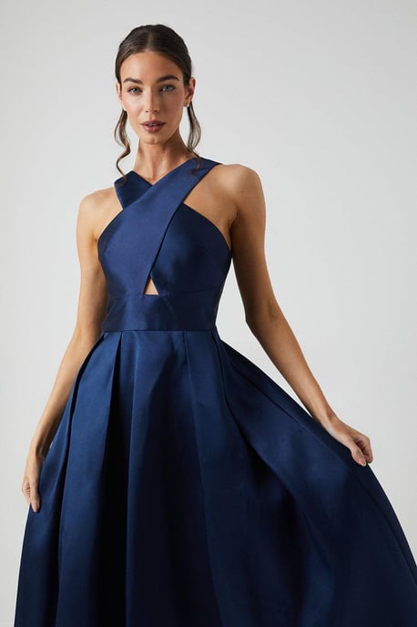Cross Neck Twill Bridesmaids Dress