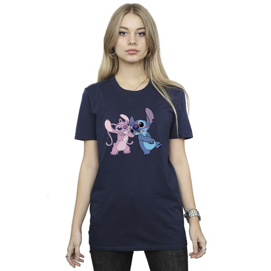 Disney Womens/Ladies Lilo & Stitch Kisses Cotton Boyfriend T-Shirt (Navy Blue) - Image 2