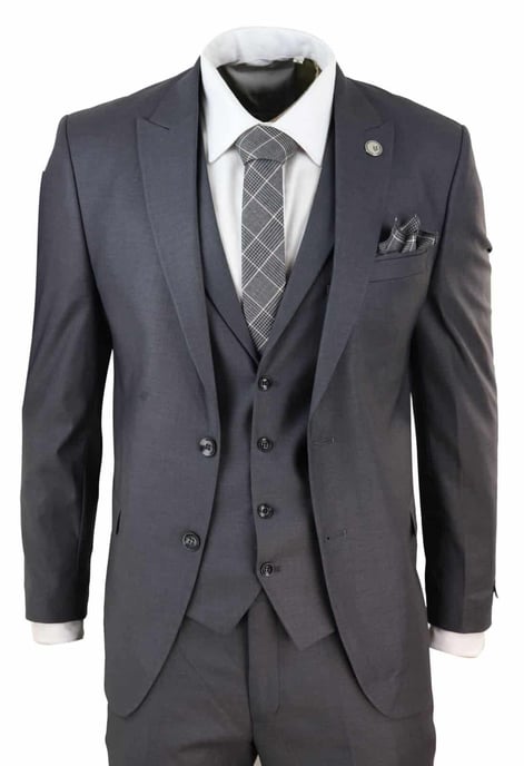 Traje de 3 piezas para hombre, color carbón liso, clásico, corte a medida, elegante, informal, estilo formal de los años 20 - Image 1