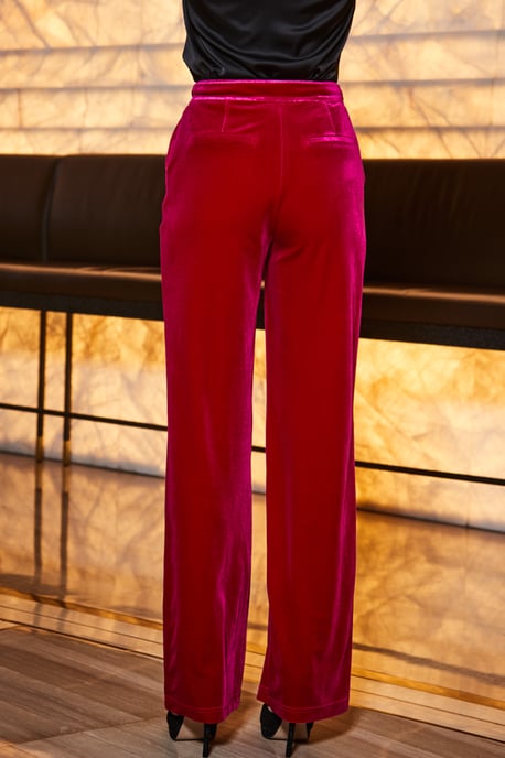 Raspberry Pink Velvet Wide Leg Trousers