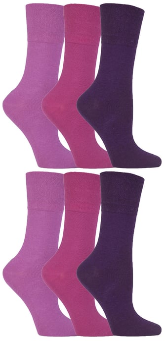 Gentle Grip - 6 Pares de Calcetines Diabéticos de Mujer con Parte Superior en Peine de Miel y Costuras de los Dedos de los pies unidas a mano - Rosa - Image 1