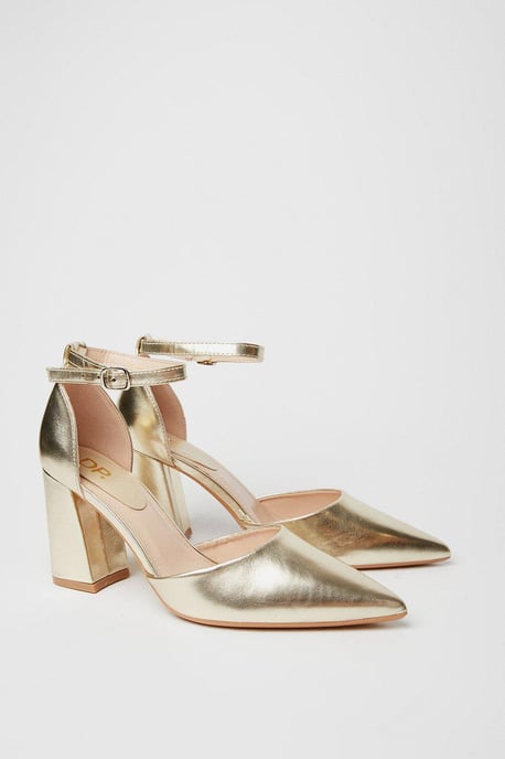 Blanche Ankle Strap Pointed High Block Heel Court Shoes - Image 3