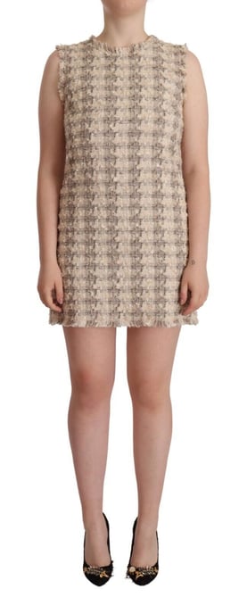 Vestido mini sin mangas a cuadros beige de Dolce & Gabbana para mujer. - Image 1