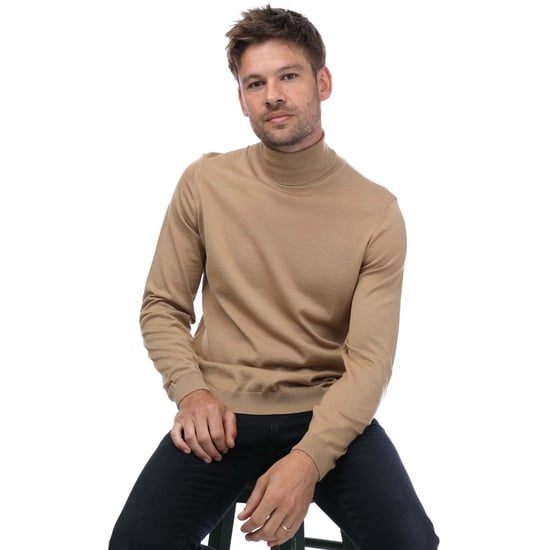 Men's Hugo Boss Slim Fit Rollneck Sweatshirt in Beige - Image 4