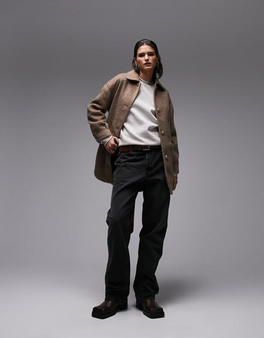 Topshop belted brushed shacket in mink