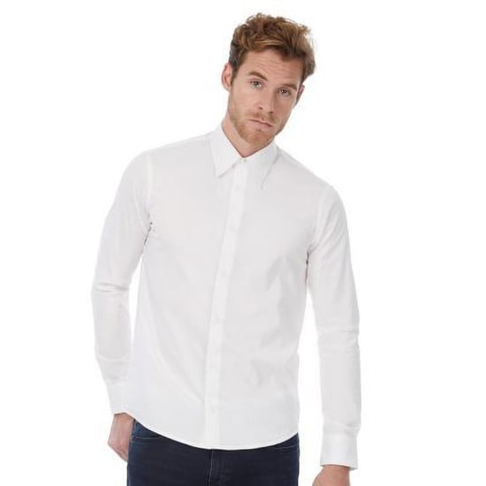 Russell Collection Mens Long Sleeve Poly-Cotton Easy Care Tailored Poplin Shirt (White) - Image 2