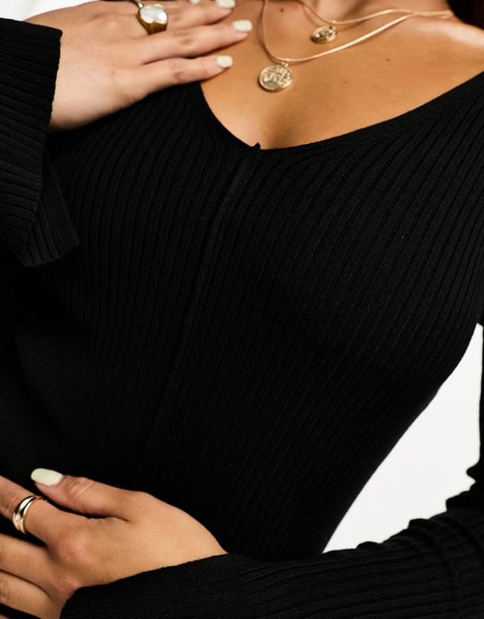 ASOS DESIGN rib jumper with v neck in black