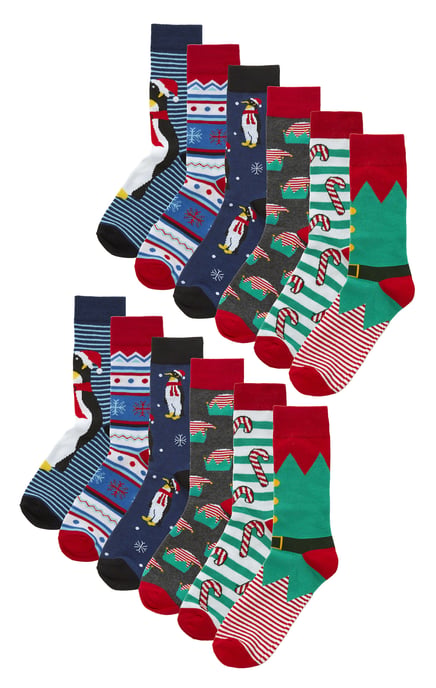 Paquete múltiple de 12 pares de calcetines de diseño navideño para hombre - Surtidos - Image 1